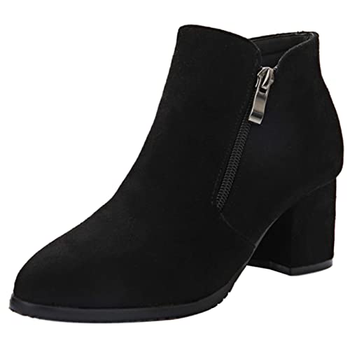 Diuniarza Damen Stiefeletten mit Mittlerem Absatz, Kleid Stiefeletten Blockabsatz Zip Almond Toe Stiefeletten Leisure, 13727Lot Schwarz Gr 42 EU von Diuniarza