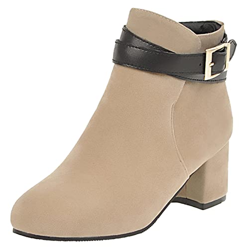 Diuniarza Damen Stiefeletten mit Mittlerem Absatz, Kleid Stiefeletten Blockabsatz Zip Runde Zehen Stiefeletten Simple, 5055Mny Beige Gr 34 EU von Diuniarza