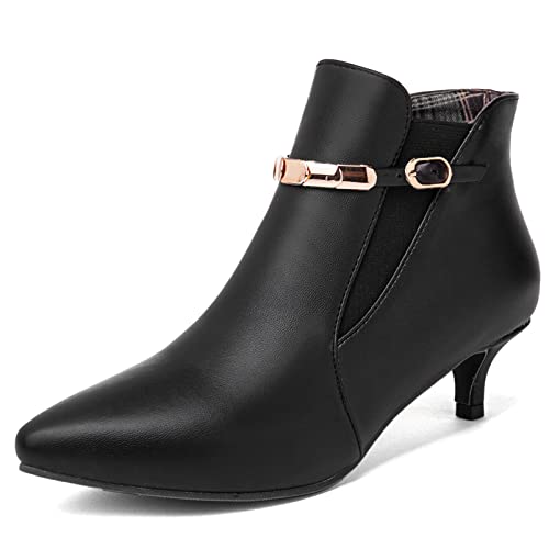 Diuniarza Damen Stiefeletten mit Mittlerem Absatz, Kleid Stiefeletten Kitten Heel Ohne Verschluss Pointed Toe Stiefeletten Leisure, 13415Itd Schwarz Gr 34 EU von Diuniarza