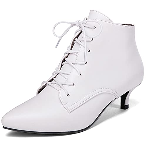 Diuniarza Damen Stiefeletten mit Mittlerem Absatz, Kleid Stiefeletten Kitten Heel Schnüren Pointed Toe Stiefeletten Leisure, 13480Bty Weiß Gr 39 EU von Diuniarza