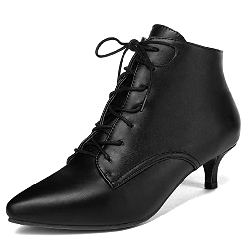 Diuniarza Damen Stiefeletten mit Mittlerem Absatz, Kleid Stiefeletten Kitten Heel Schnüren Pointed Toe Stiefeletten Leisure, 13512Nal Schwarz Gr 41 EU von Diuniarza