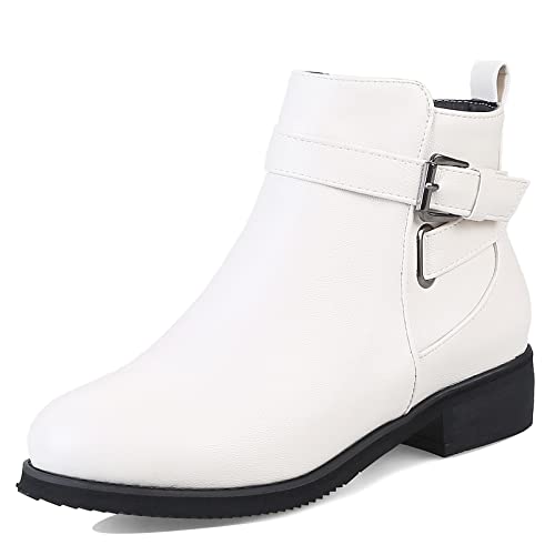 Diuniarza Damen Stiefeletten mit Mittlerem Absatz, Kurzschaft Stiefel Blockabsatz Zip Runde Zehen Stiefeletten Leisure, 11132Yme Weiß Gr 48 EU von Diuniarza