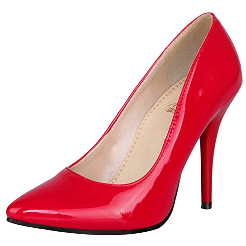 Diuniarza Damen Stiletto-Pump Pointed Toe Einfache Pump Ohne Verschluss Feste Schuhe mit Hohem Absatz Kleid Pump, 5038Emj Rot Gr 48 EU von Diuniarza