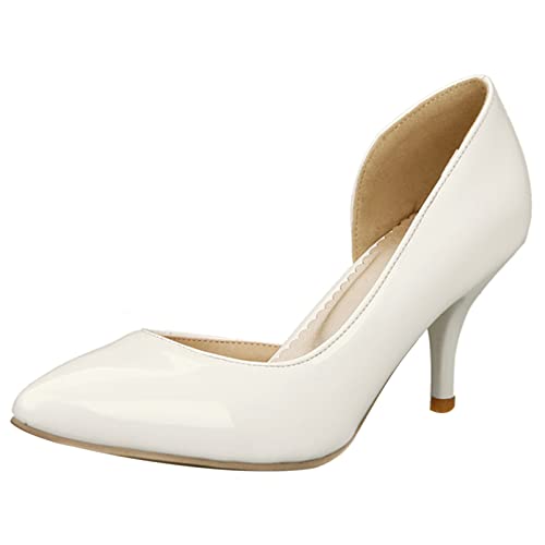 Diuniarza Damen Stiletto-Pump Pointed Toe Einfache Pump Ohne Verschluss Kleiderschuhe mit Hohem Absatz Solid Schuhe, 11074Aqs Weiß Gr 52 EU von Diuniarza