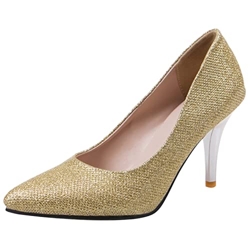 Diuniarza Damen Stiletto-Pump Pointed Toe Einfache Pump Ohne Verschluss Party-Schuhe mit Hohem Absatz Glitzer, 13516Loq Gold Gr 38 EU von Diuniarza