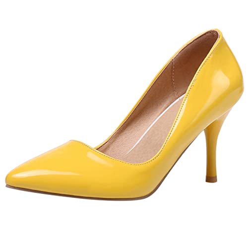 Diuniarza Damen Stiletto-Pump Pointed Toe Elegante Pump Ohne Verschluss Kleiderschuhe mit Hohem Absatz Solid Schuhe, 16060Bil Gelb Gr 39 EU von Diuniarza