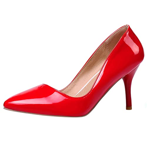 Diuniarza Damen Stiletto-Pump Pointed Toe Elegante Pump Ohne Verschluss Kleiderschuhe mit Hohem Absatz Solid Schuhe, 16090Zvi Rot Gr 33 EU von Diuniarza
