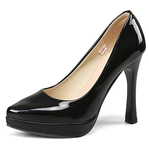 Diuniarza Damen Stiletto-Pump Pointed Toe Modische Pump Ohne Verschluss Party-Schuhe mit Hohem Absatz mit Plateau, 184Bov Schwarz Gr 42 EU von Diuniarza