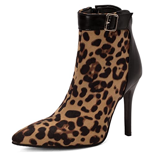 Diuniarza Damen Stiletto Stiefeletten Mode Pointed Toe Mittelhohe Stiefel Zip Damen Party Hochzeit Stiefeletten Leopard Gr 40 EU/41 Asiatisch von Diuniarza