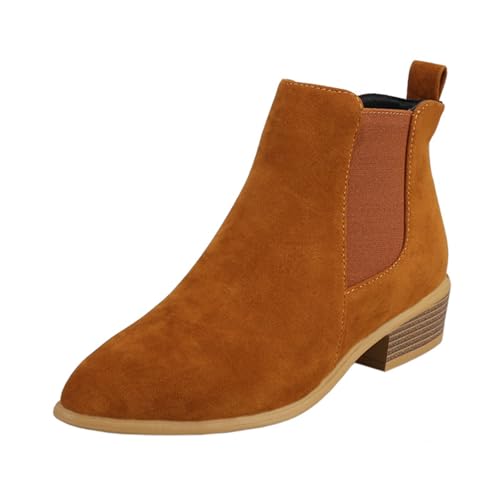 Diuniarza Damen Wildleder Ankle Stiefeletten Leisure Chelsea Stiefel Pointed Toe Wildleder Reißverschluss Buro Chukka Stiefel Braun Gr 38 EU/39 von Diuniarza