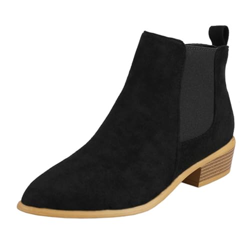 Diuniarza Damen Wildleder Ankle Stiefeletten Leisure Chelsea Stiefel Pointed Toe Wildleder Reißverschluss Buro Chukka Stiefel Schwarz Gr 39 EU/40 von Diuniarza