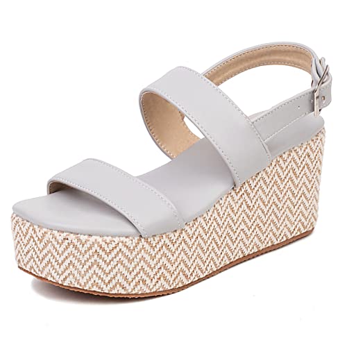 Diuniarza Espadrille Keilabsatz Plateau Offene Zeh Damensandalen Knöchelriemchen Slingback Weit Fit Sommer Strand Schuhe Grau Gr 37 EU/38 Asiatisch von Diuniarza