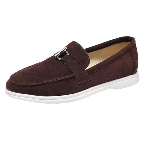 Diuniarza Flach Schuhe Damen Loafer Causal Ohne Verschluss Mokassins Buro Wildleder Daily Schuhe Arbeit Braun Gr 38 EU/39 von Diuniarza