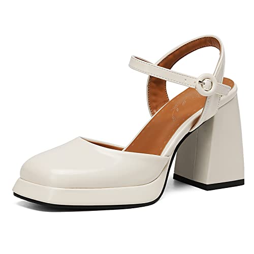 Diuniarza Geschlossen Chunky Sandalen Damen Slingback-Sandales Party Bride Schuhe Sommer Elegant Prom Sandals Beige Gr 44 EU/46 von Diuniarza