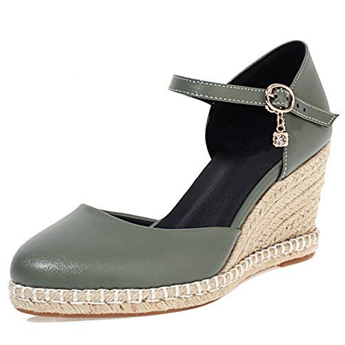Diuniarza Geschlossen Espadrille Keilabsatzs Damen Knöchelriemchen Leisure Bride Sandals Strand Grün Gr 40.5 EU/42 von Diuniarza