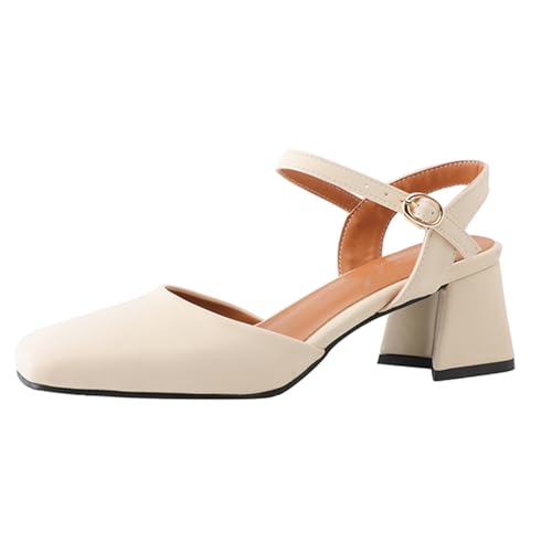 Diuniarza Geschlossen Sandals Damen Buro Chunky Sandalen Singback Mitte Blockabsatz Formal Beige Gr 38 EU/39 von Diuniarza
