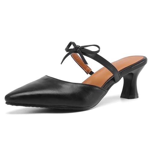 Diuniarza Hausschuhe Pantoffeln Mule Kitten Sandalen Damen Ohne Verschluss Sandals Slingback Büro-Sandales Pointed Toe Elegant Schwarz Gr 37 EU/38 von Diuniarza