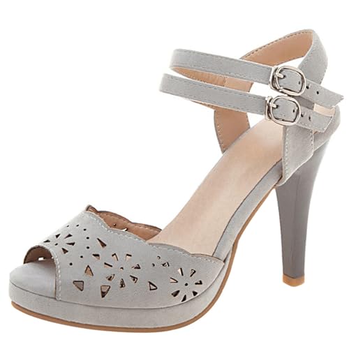 Diuniarza High Stiletto Peep Toe Slingback Damensandalen Wildleder Knöchelriemchen Plateau Ösen Sommer Abendschuhe Grau Gr 36 EU von Diuniarza