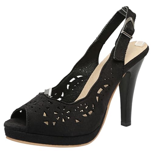 Diuniarza High Stiletto Peep Toe Slingback Damensandalen Wildleder Knöchelriemchen Plateau Ösen Sommer Abendschuhe Schwarz Gr 36 EU von Diuniarza