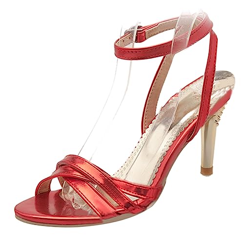 Diuniarza High Stiletto Slingback Offene Zeh Damensandalen Hochzeit Knöchelriemchen Sommer Abend Party Schuhe Rot Gr 42 EU/44 Asiatisch von Diuniarza