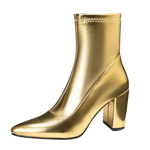 Diuniarza Höhe Ferse Ankle Stiefeletten Damen Mode Prom Stiefel Pointed Toe Höhe Ferse Stiefeletten Gold Gr 40.5 EU/42 von Diuniarza