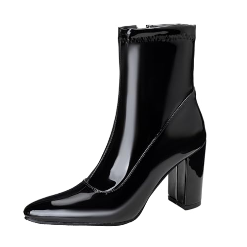 Diuniarza Höhe Ferse Ankle Stiefeletten Damen Mode Prom Stiefel Pointed Toe Höhe Ferse Stiefeletten Schwarz Gr 35 EU von Diuniarza