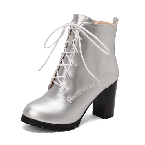 Diuniarza Hohen Blockabsatz Schnüren Stiefeletten Damen Stiefeletten Biker Stiefeletten Runde Zehen Draußen Skidproof Kurzschaft Stiefel Silber Gr 40 EU/41 Diuniarza Hohen Blockabsatz Schnüren Stiefeletten Damen Stiefeletten Biker Stiefeletten Runde Zehen Draußen Skidproof Kurzschaft Stiefel Silber Gr 40 EU/41 von Diuniarza