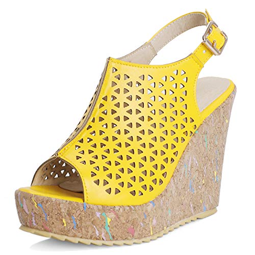 Diuniarza Keilabsatzs Sandals Damen Plateau Peep Toe High Sandalen Elegant Party Prom Sandals Comfy High Sandalen Gelb Gr 34 EU von Diuniarza