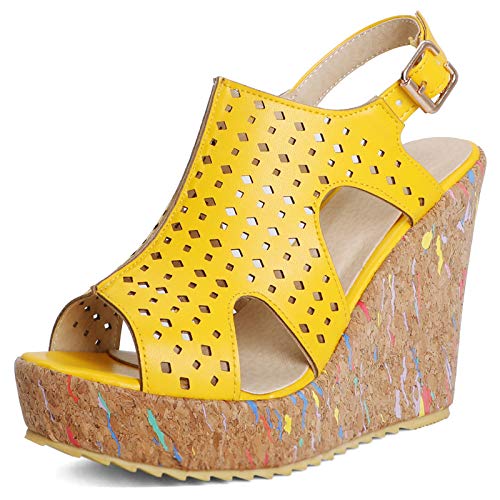 Diuniarza Keilabsatzs Sandals Damen Plateau Peep Toe High Sandalen Elegant Party Prom Sandals Comfy High Sandalen Gelb Gr 36.5 EU/37 von Diuniarza