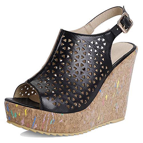 Diuniarza Keilabsatzs Sandals Damen Plateau Peep Toe High Sandalen Elegant Party Prom Sandals Comfy High Sandalen Schwarz Gr 40 EU/41 von Diuniarza