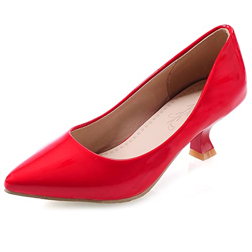Diuniarza Kitten Schuhe Damen Pointed Toe Ohne Verschluss Abendschuhe Klassisches Pumps Elegant Party Concise Hochzeit Schuhe Rot Gr 42 EU/44 Asiatisch von Diuniarza