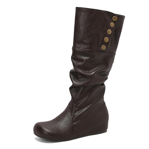Diuniarza Knee High Leisure Stiefel Damen Weit Fit Reitstiefel Overknees Stiefel Weit Fiit Leisure Slouch Boote Draußen Braun Gr 48 EU/50 von Diuniarza