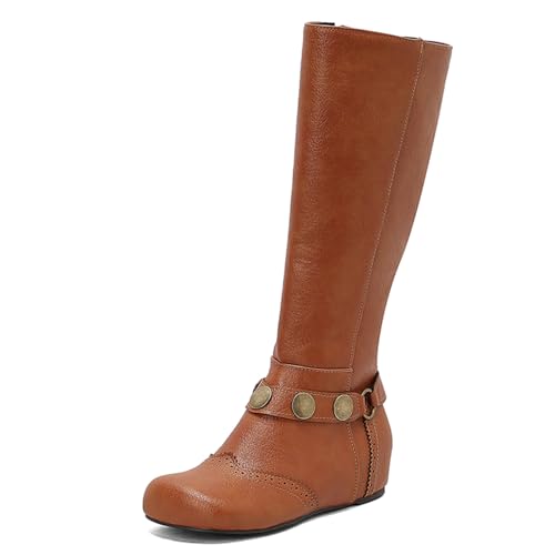 Diuniarza Knee High Leisure Stiefel Damen Weit Fit Reitstiefel Overknees Stiefel Weit Fiit Leisure Slouch Boote Draußen Gelb Gr 40 EU/41 von Diuniarza