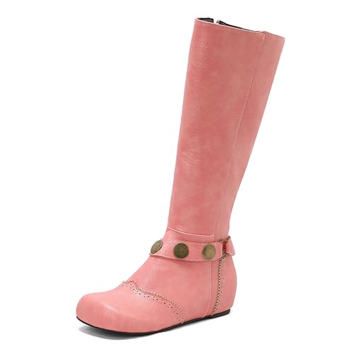 Diuniarza Knee High Leisure Stiefel Damen Weit Fit Reitstiefel Overknees Stiefel Weit Fiit Leisure Slouch Boote Draußen Pink Gr 35 EU von Diuniarza