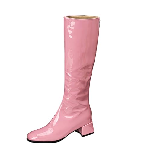 Diuniarza Knee High Partystiefel Damen Blockabsatz Riding Blockabsatz Prom Stiefel Dancing Abendstiefel Elegant Pink Gr 40.5 EU/42 von Diuniarza
