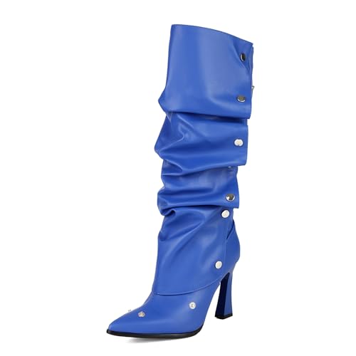 Diuniarza Knee High Stiefeletten Damen Pointed Toe Lockere Stiefel Pointed Toe Overknees Stiefel Blau Gr 40.5 EU/42 von Diuniarza
