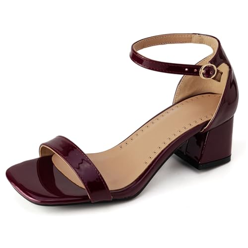 Diuniarza Knöchelriemchen Block Sandalen Offene Zeh Party-Sandales Elegant Mid Sandalen Sommer Prom Sandals Mode Bride Sandals Rotwein Gr 42 EU/44 von Diuniarza