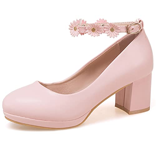 Diuniarza Knöchelriemchen Chunky Schuhe Damen Runde Zehen Mary Jane Blockabsatz Runde Zehen Bride Schuhe Pink Gr 40 EU/41 von Diuniarza