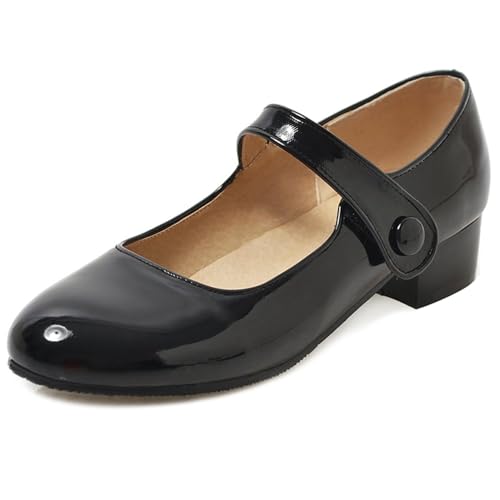 Diuniarza Lack Mary Jane Damen Klassische Blockabsatz Pumps British Style Komfort Schuluniform Retro Abendschuhe Schwarz Gr 44 EU/46 Asiatisch von Diuniarza