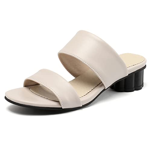 Diuniarza Low Blockabsatz Offene Zeh Pantoletten Für Damen Pantoffeln Sommer Two Strap Slingback Ohne Verschluss Runde Zehen Draußen Komfort Beige Gr 40 EU/41 Asiatisch von Diuniarza