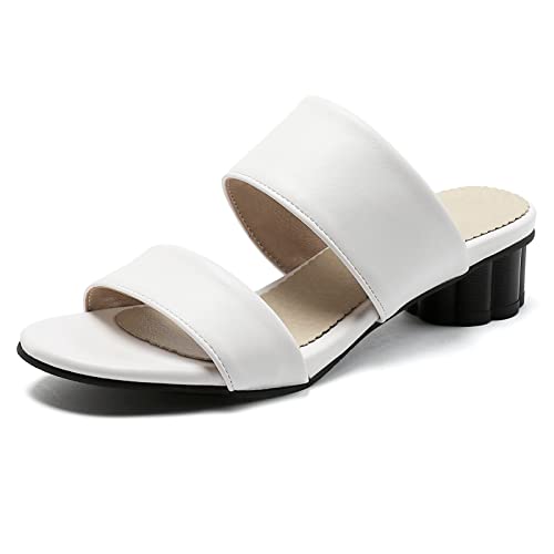 Diuniarza Low Blockabsatz Offene Zeh Pantoletten Für Damen Pantoffeln Sommer Two Strap Slingback Ohne Verschluss Runde Zehen Draußen Komfort Weiß Gr 32 EU von Diuniarza