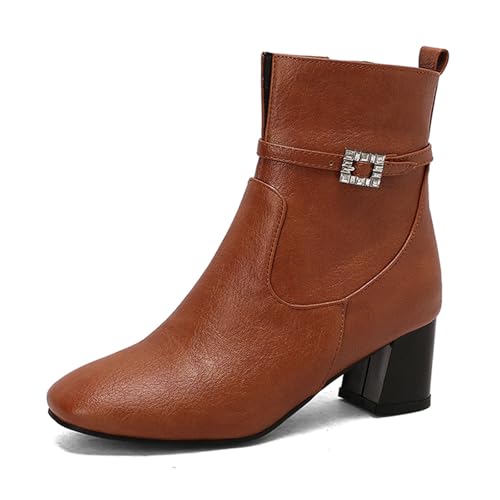 Diuniarza Low Blockabsatz Stiefeletten Damen Stiefeletten Square Toe Ankle Stiefeletten Klassische Basic Arbeit Stiefeletten Braun Gr 42 EU/44 von Diuniarza