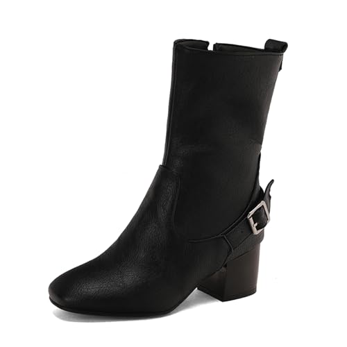 Diuniarza Low Blockabsatz Stiefeletten Damen Stiefeletten Square Toe Ankle Stiefeletten Klassische Basic Arbeit Stiefeletten Schwarz Gr 40.5 EU/42 von Diuniarza