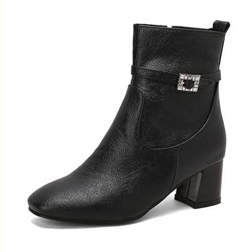 Diuniarza Low Blockabsatz Stiefeletten Damen Stiefeletten Square Toe Ankle Stiefeletten Klassische Basic Arbeit Stiefeletten Schwarz Gr 45 EU/47 von Diuniarza