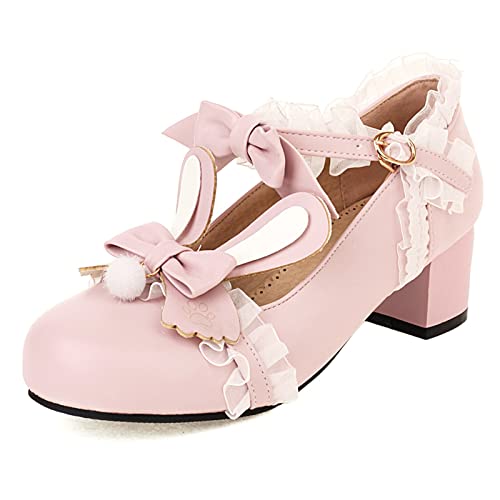 Diuniarza Mary Jane Damen Lovely Chunky Schuhe Knöchelriemchen Sweet Party Block Schuhe Pink Gr 32 EU von Diuniarza