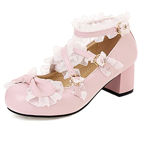 Diuniarza Mary Jane Damen Lovely Chunky Schuhe Knöchelriemchen Sweet Party Block Schuhe Pink Gr 40.5 EU/42 von Diuniarza