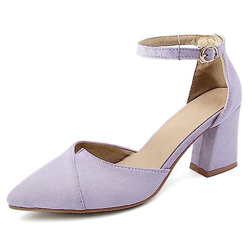 Diuniarza Mary Jane Mitte Blockabsatz Pointed Toe Damensandalen Wildleder Pump Knöchelriemchen Sommer Arbeit Schuhe Violett Gr 42 EU/44 Asiatisch von Diuniarza