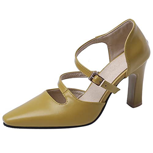Diuniarza Mid High Hees Formal Sandals Damen Ohne Verschluss Sandals Geschlossen Elegant Büro-Sandales Gelb Gr 32 EU von Diuniarza