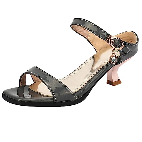 Diuniarza Mid Kitten Heel Offene Zeh Pantoletten Für Damen Pantoffeln Slingback Ohne Verschluss Square Toe Weit Fit Draußen Niedrige Absatz Grau Gr 33 EU von Diuniarza