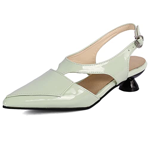 Diuniarza Mid Kitten Sandalen Sandals Damen Pointed Toe Pumps Slingback Sommer Abendschuhe Knöchelriemchen Pump Grün Gr 40.5 EU/42 Asiatisch von Diuniarza